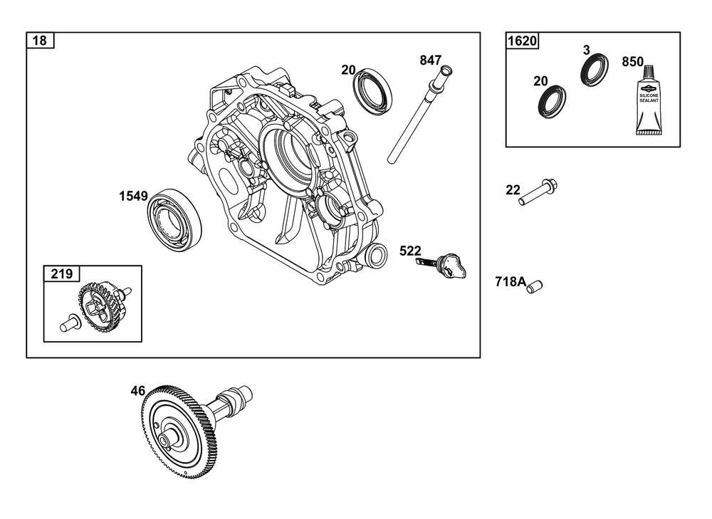 Crankcase Cover/Sump Group Diagram and Parts List for 25V337-0016-F1  Briggs and Stratton Engine